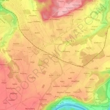 Topografische Karte Pirach, Höhe, Relief