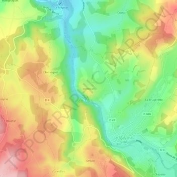 Topografische Karte Verdezun, Höhe, Relief