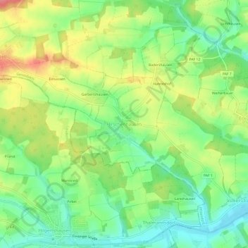 Topografische Karte Hirschenhausen, Höhe, Relief