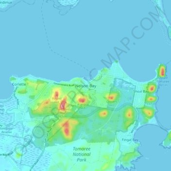 Topografische Karte Nelson Bay, Höhe, Relief