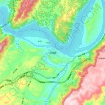 Topografische Karte 木洞镇, Höhe, Relief