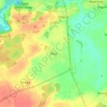 Topografische Karte Plensen, Höhe, Relief