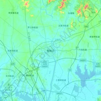 Topografische Karte 黄陂区, Höhe, Relief