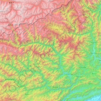 Topografische Karte Upper Subansiri, Höhe, Relief