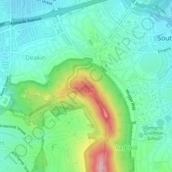 Topografische Karte Red Hill, Höhe, Relief