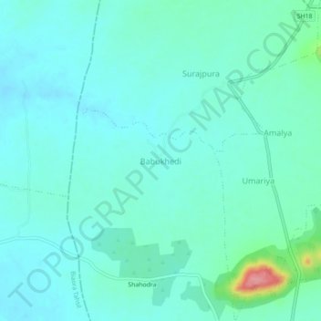 Topografische Karte Babukhedi, Höhe, Relief