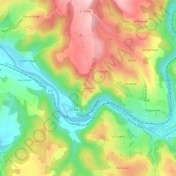 Topografische Karte Ginestous, Höhe, Relief