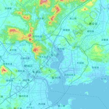Topografische Karte 洛江区, Höhe, Relief