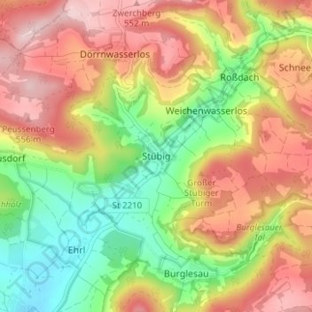 Topografische Karte Stübig, Höhe, Relief