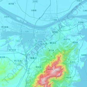 Topografische Karte 九江市, Höhe, Relief