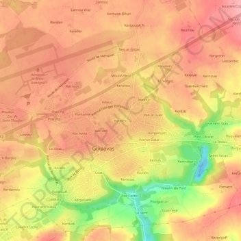 Topografische Karte Kerellec, Höhe, Relief