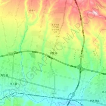 Topografische Karte 仰韶镇, Höhe, Relief