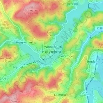 Topografische Karte Heiligenberg, Höhe, Relief
