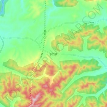 Topografische Karte 东坪镇, Höhe, Relief
