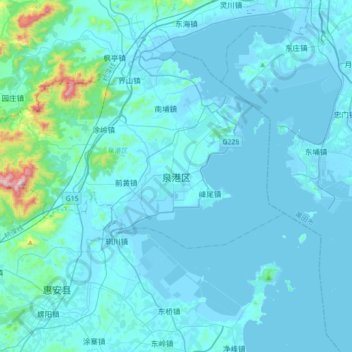 Topografische Karte 泉港区, Höhe, Relief