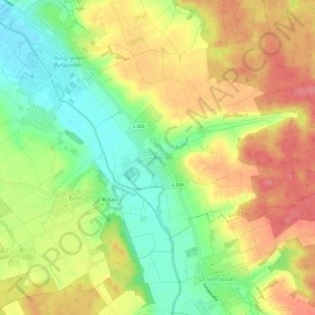 Topografische Karte Rot, Höhe, Relief