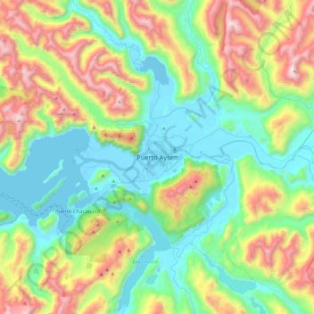Topografische Karte Puerto Aysén, Höhe, Relief