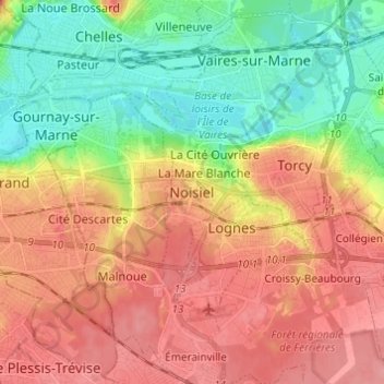 Topografische Karte Noisiel, Höhe, Relief