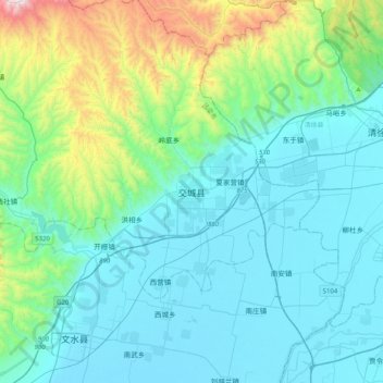 Topografische Karte 交城县, Höhe, Relief