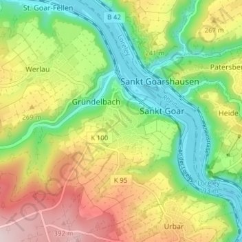 Topografische Karte Biebernheim, Höhe, Relief