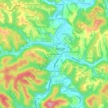 Topografische Karte Bartlett Addition, Höhe, Relief