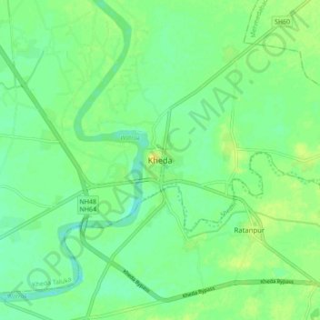 Topografische Karte Kheda, Höhe, Relief