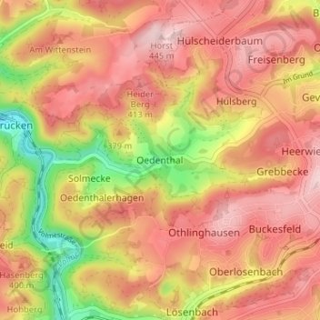 Topografische Karte Oedenthal, Höhe, Relief