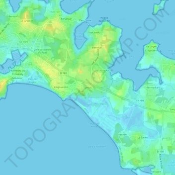 Topografische Karte Tumiac, Höhe, Relief