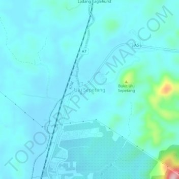 Topografische Karte Ulu Sepetang, Höhe, Relief