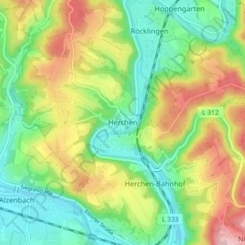 Topografische Karte Herchen, Höhe, Relief