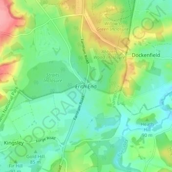 Topografische Karte Frith End, Höhe, Relief