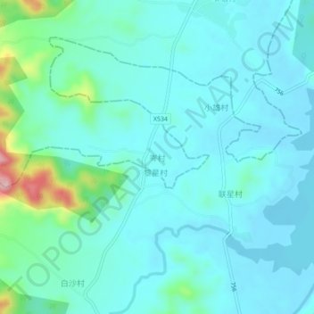 Topografische Karte 岑村, Höhe, Relief