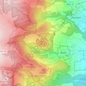 Topografische Karte Hillenberg, Höhe, Relief