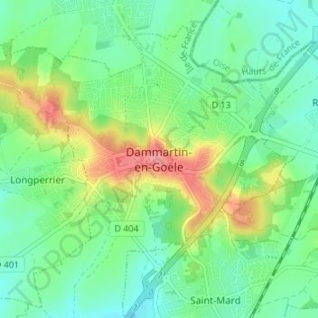 Topografische Karte Dammartin-en-Goële, Höhe, Relief
