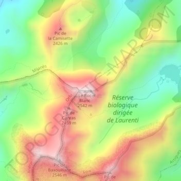 Topografische Karte Roc blanc, Höhe, Relief