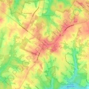 Topografische Karte Darnestown, Höhe, Relief
