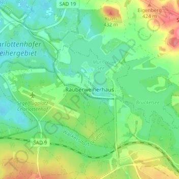 Topografische Karte Rauberweiherhaus, Höhe, Relief
