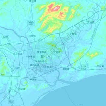 Topografische Karte 阳东区, Höhe, Relief