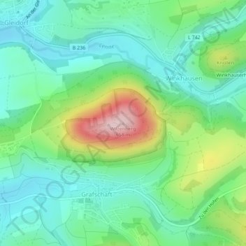 Topografische Karte Wilzenberg, Höhe, Relief