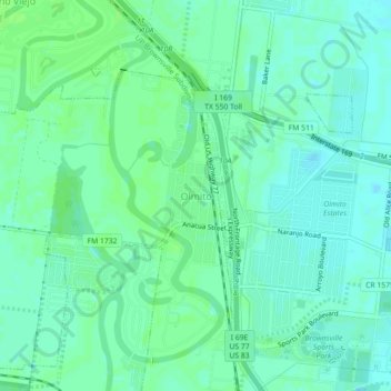 Topografische Karte Olmito, Höhe, Relief