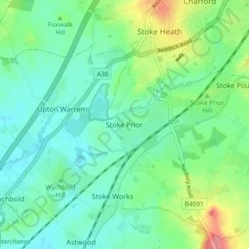 Topografische Karte Stoke Prior, Höhe, Relief