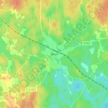 Topografische Karte Skruv, Höhe, Relief