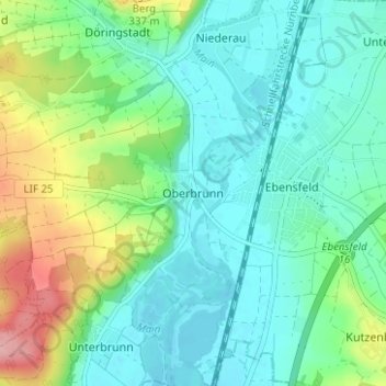 Topografische Karte Oberbrunn, Höhe, Relief