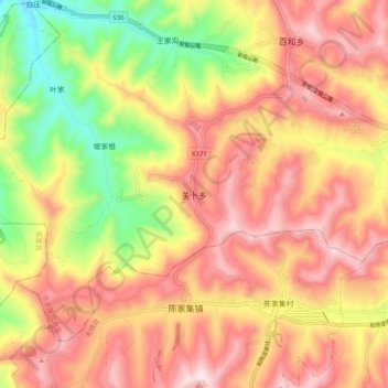 Topografische Karte 关卜乡, Höhe, Relief