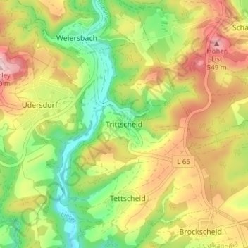 Topografische Karte Trittscheid, Höhe, Relief