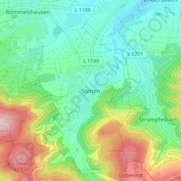 Topografische Karte Stetten, Höhe, Relief