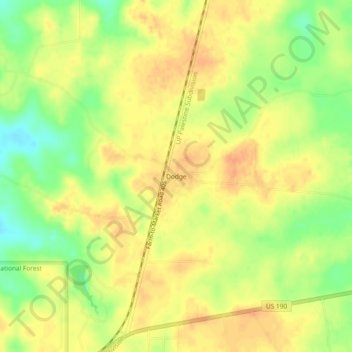 Topografische Karte Dodge, Höhe, Relief