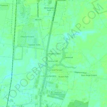 Topografische Karte Hollylake Estates, Höhe, Relief