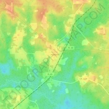 Topografische Karte Hosford, Höhe, Relief