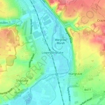 Topografische Karte Lower Shiplake, Höhe, Relief